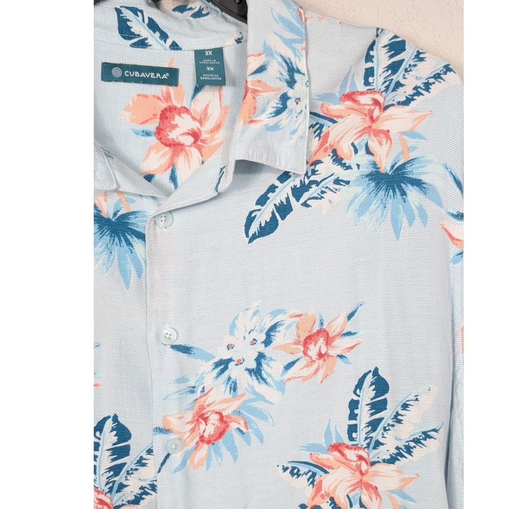 Cubavera Button Down Shirt Mens 3X Light Blue Floral Tropical Viscose Hawaiian